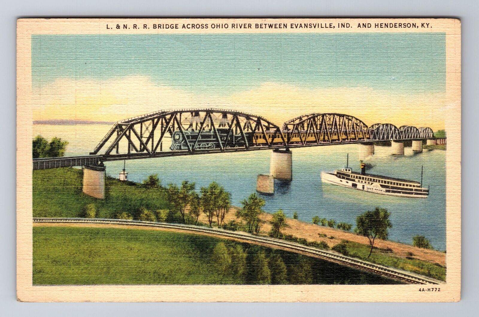 Henderson KY-Kentucky, Aerial Bridge Across Ohio, Vintage c1941 Postcard