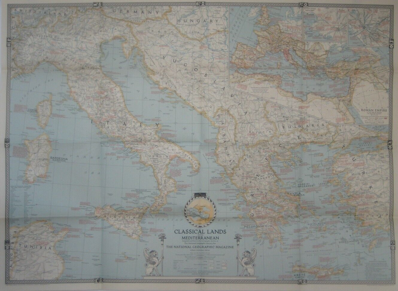 1940 Map CLASSICAL LANDS MEDITERRANEAN Ancient Greece Rome Turkey Lesbos Zodiac