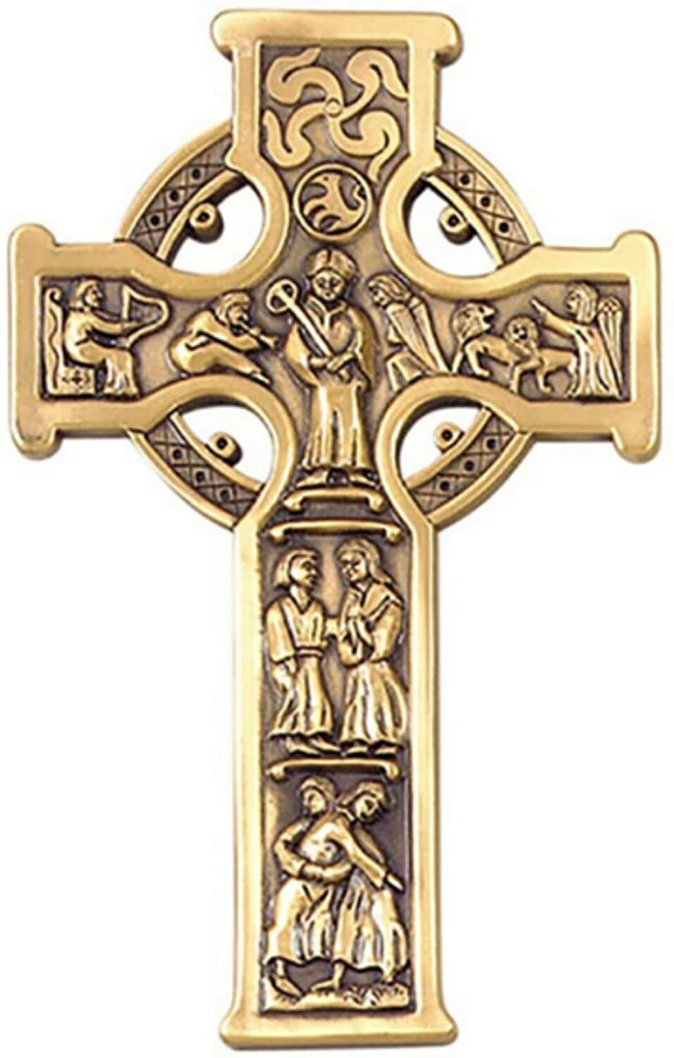 True Celtic Wall Cross Crucifix with Antique Gold Tone Finish Keepsake, 8 Inch