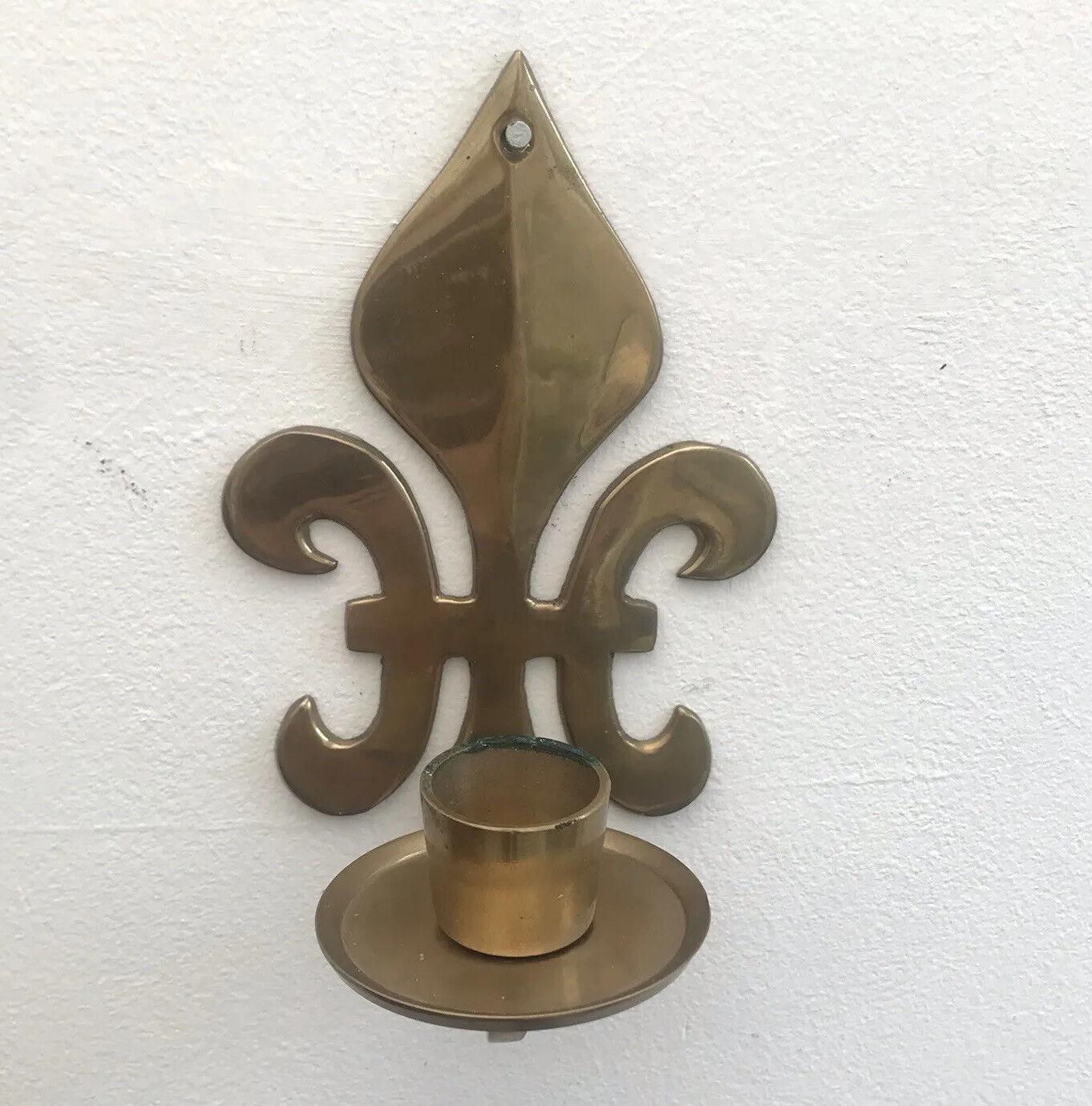 French Fleur De Lis Vintage Brass Candle Sconce Polished Wall Sconce 6”  Gold