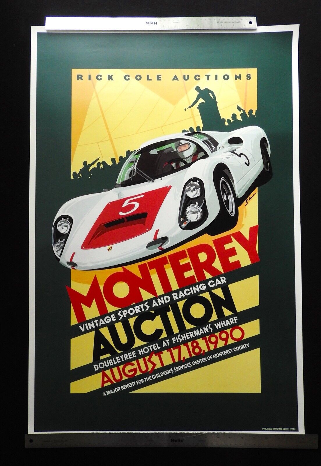 PORSCHE 906 Rick Cole Monterey 1990 Auction Poster SIMON Sports Racing Car EXC