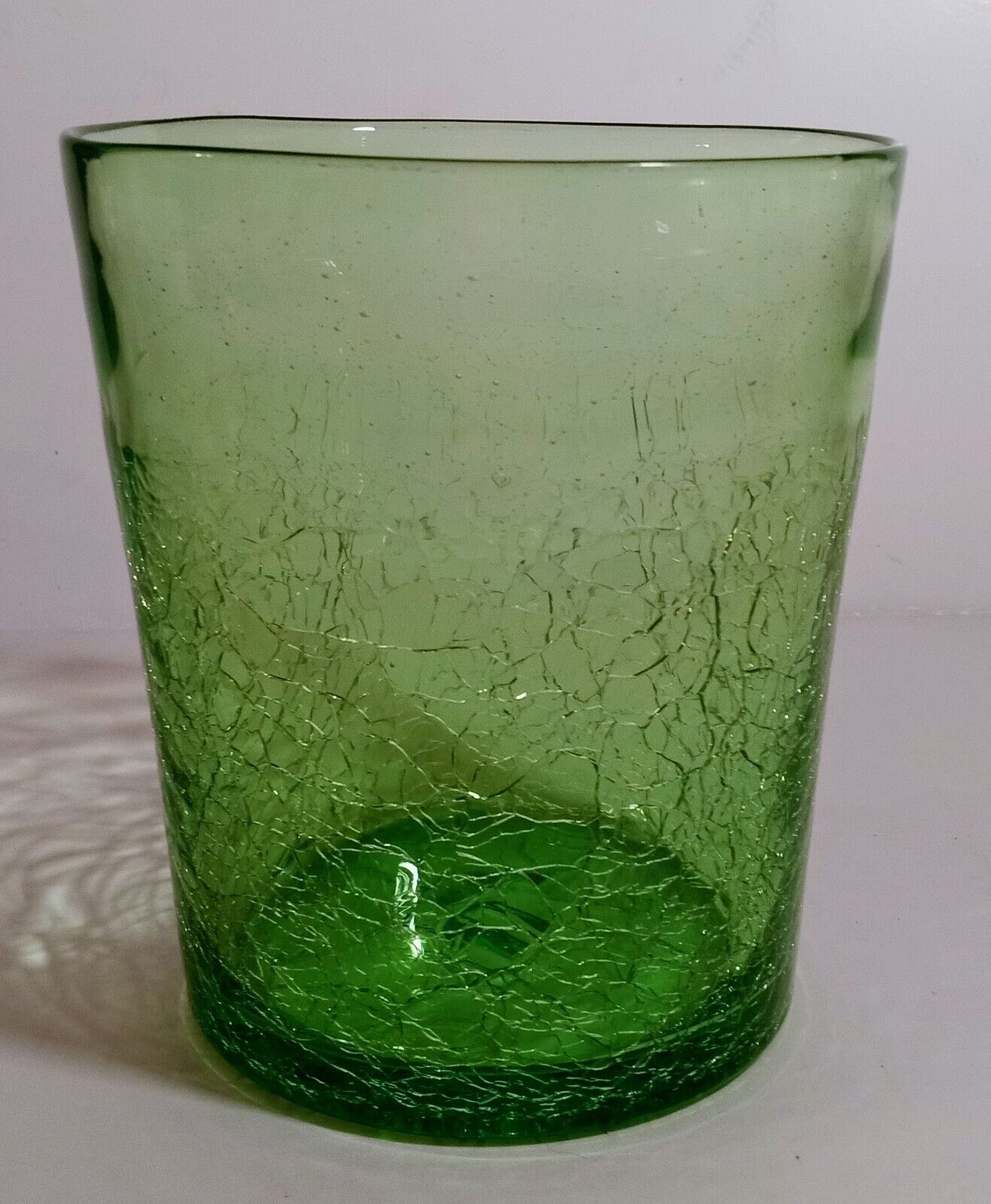 Hand Blown Vintage Crackle Glass Sugar Ice Bucket Vase Emerald Green WV?