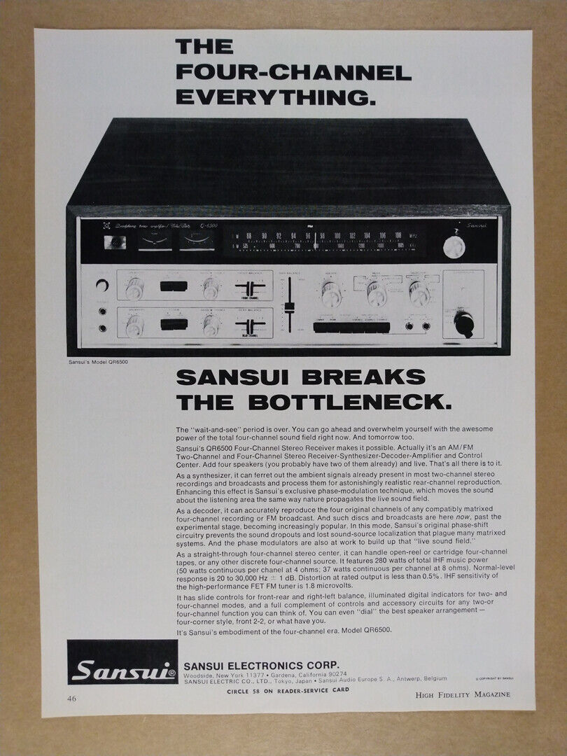 1971 Sansui QR-6500 Stereo Receiver vintage print Ad