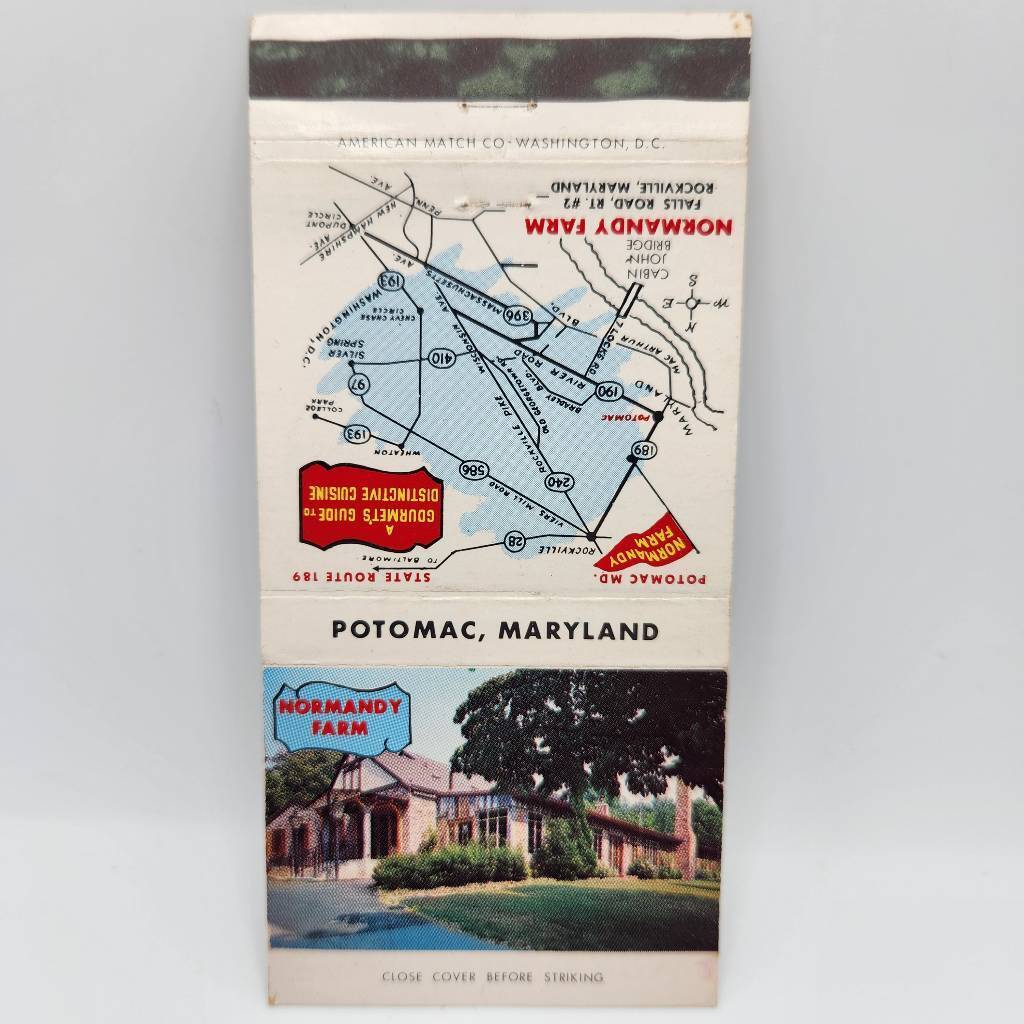 Vintage Matchbook Normandy Farm Potomac Maryland Rockville Restaurant 