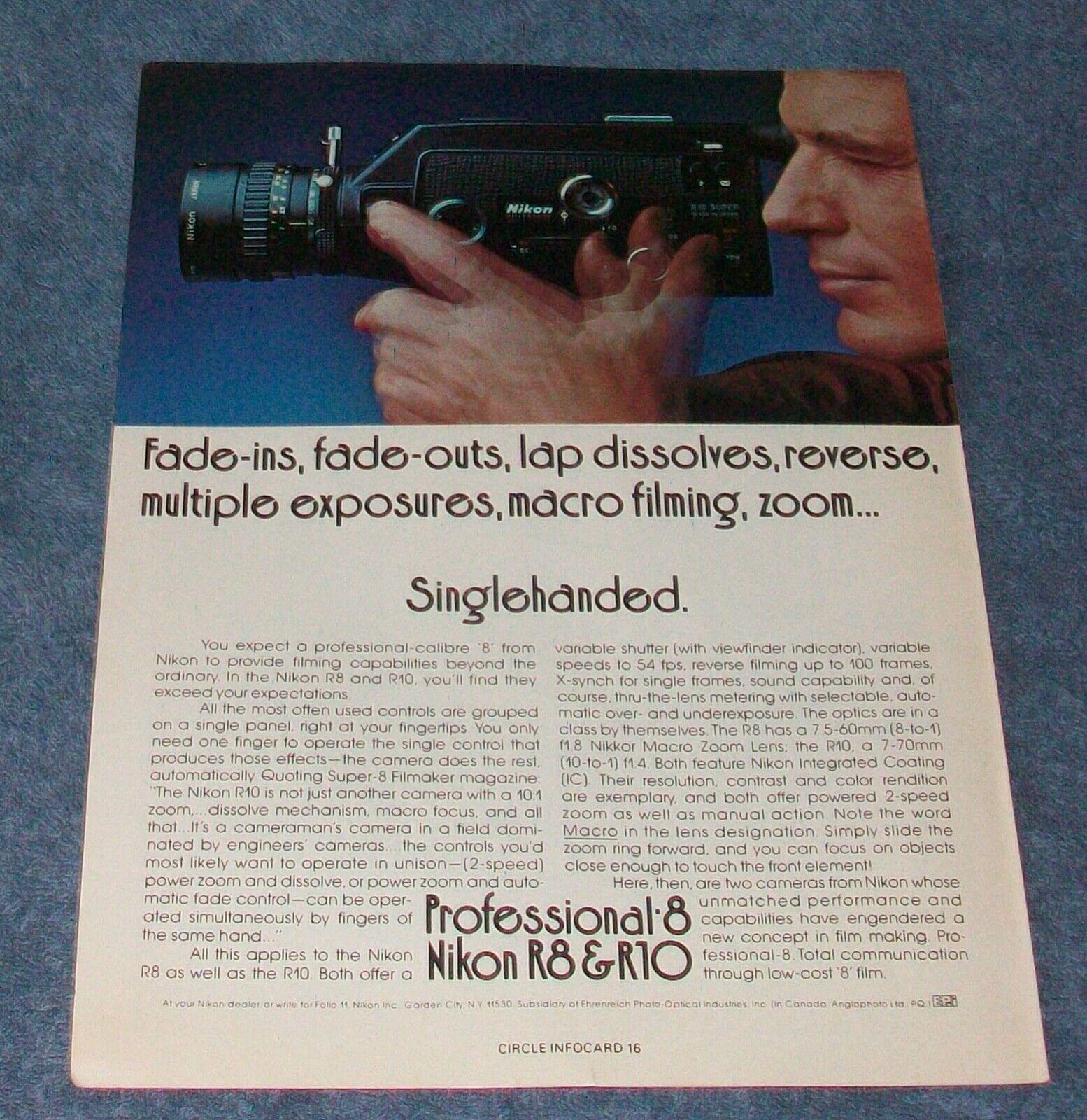 1977 Nikon R8 & R10 Super-8 Movie Camera Vintage Ad \