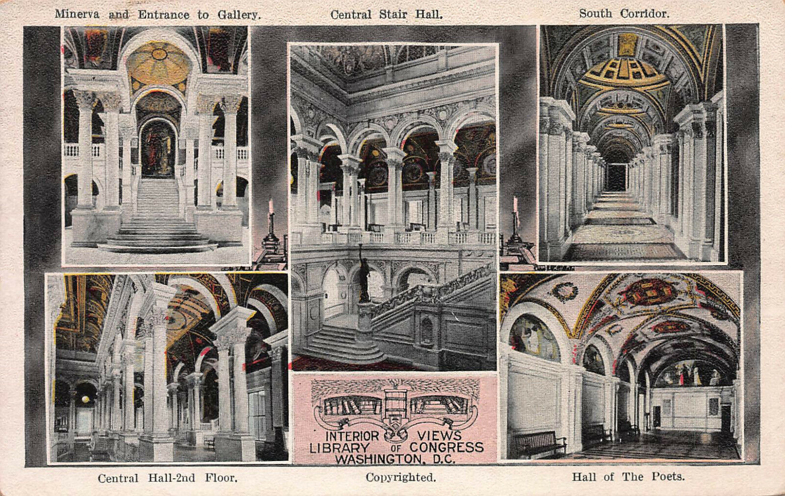 Six Interior Views of the Library of Congress, Washington, D.C., Early Postcard