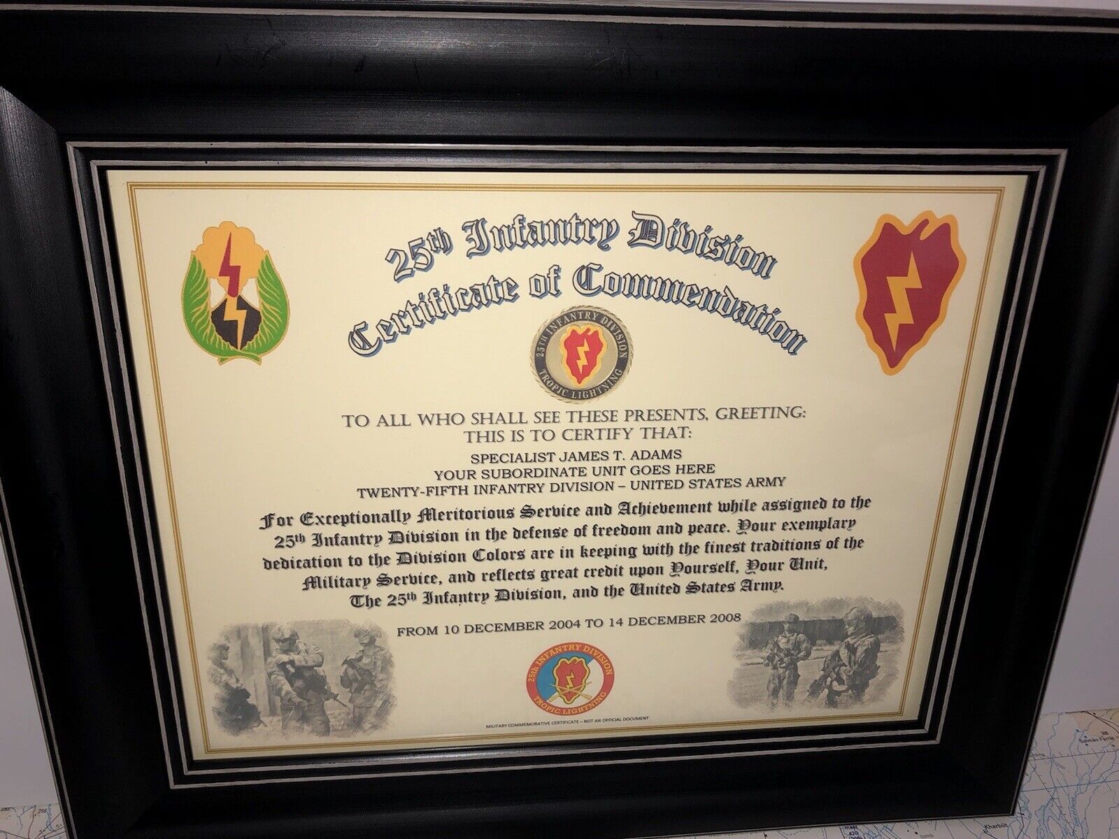 25TH INFANTRY DIVISION / COMMEMORATIVE - CERTIFICATE OF COMMENDATION