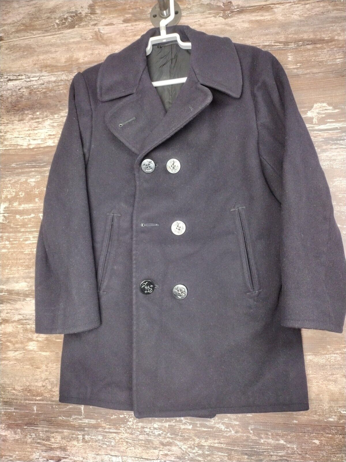 Very Old U S Navy Issued Dark Navy “pea” coat size 34 R - Heavy 100% wool coat