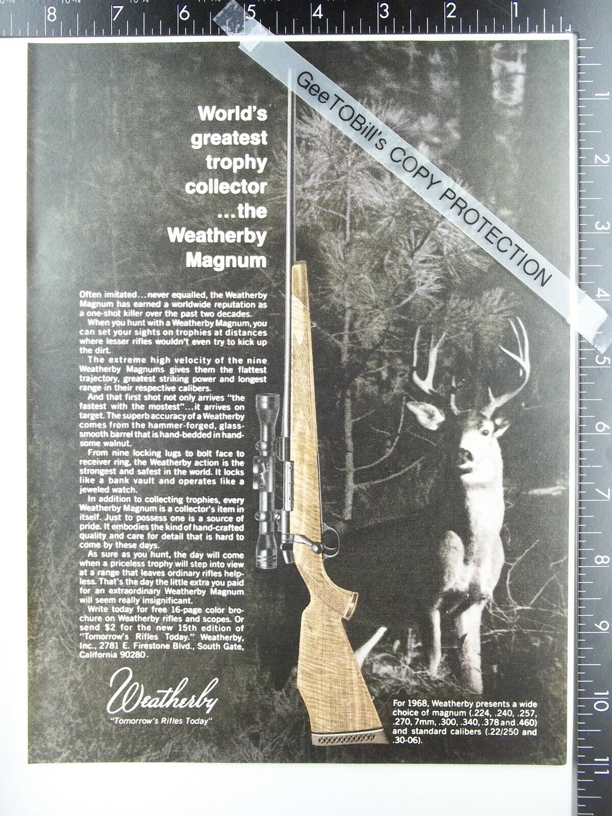 1968 Weatherby deer hunting Magnum 224 257 7mm 270 378 460 ad advertisement k30