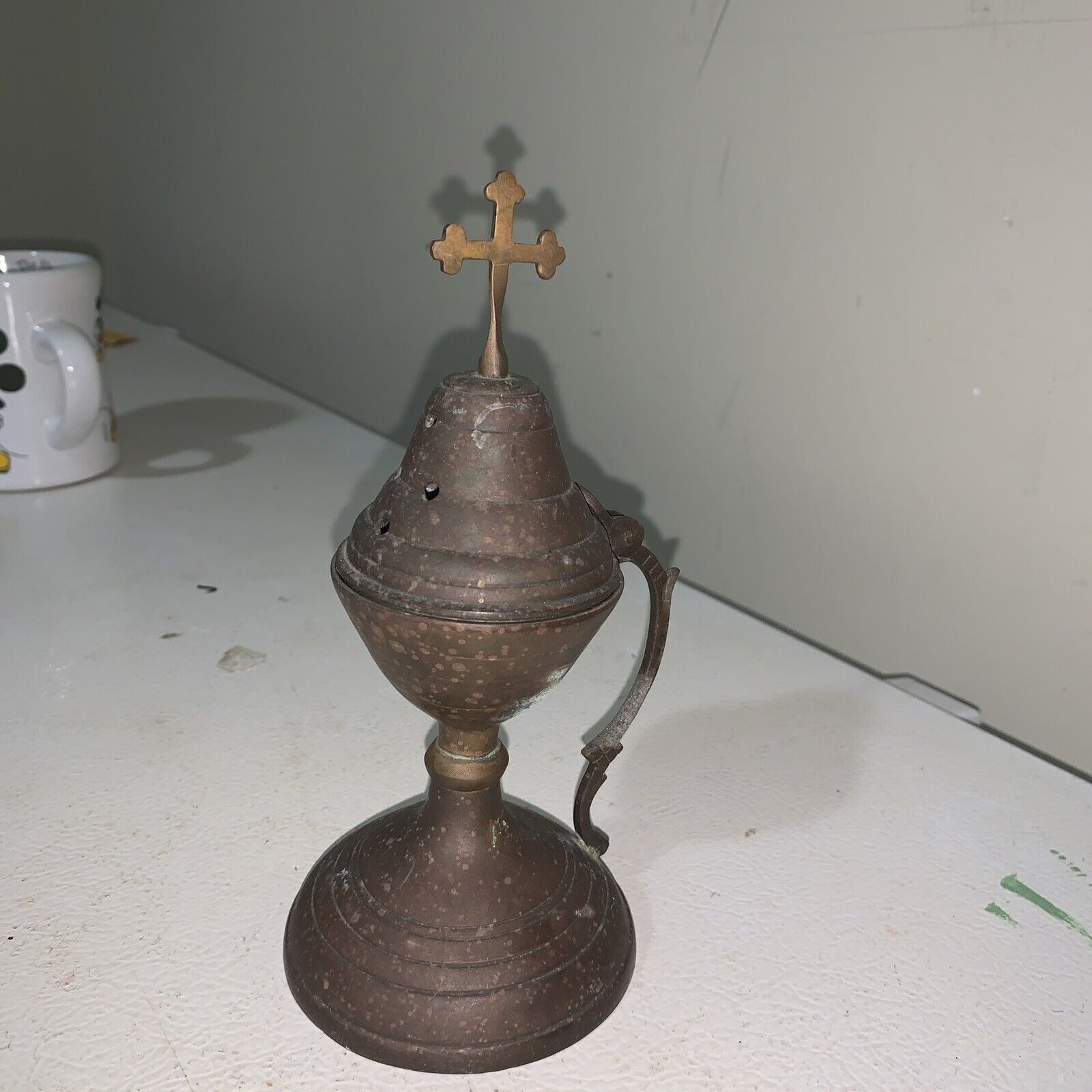 vintage metal cross candle holder made in lebanon