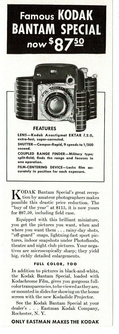 1939 KODAK Bantam Special camera Vintage Print Ad