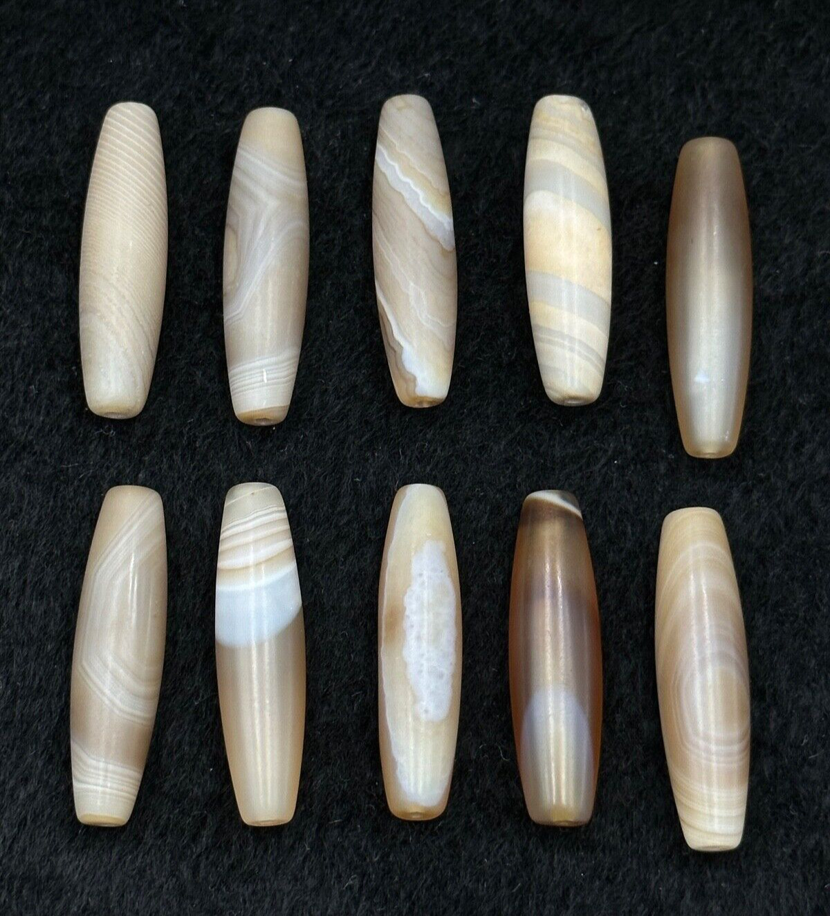 Lot 10 Pieces Long Ancient Greco Bactrian Banded Agate Stone Dzi Bead
