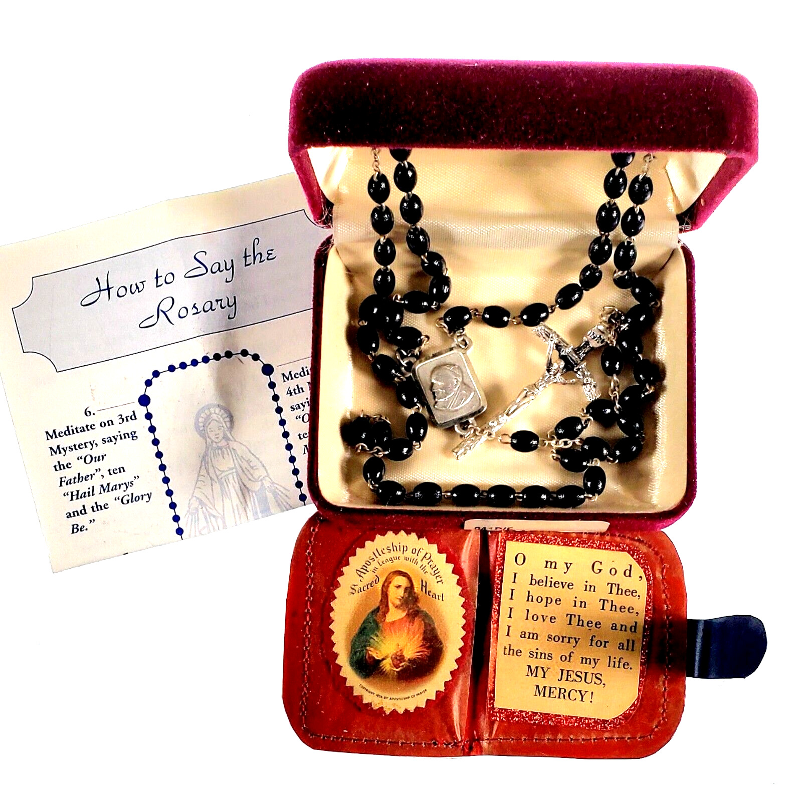 Vintage Deluxe Crucifix & Center Papal Rosary Genuine Wood Beads Chapel Italy