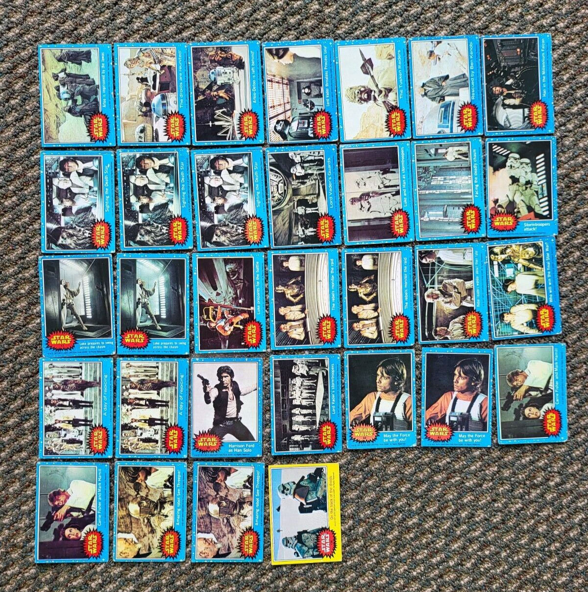 Vintage 1977 Topps Star Wars Trading Card Lot of 32 Han Solo Rookie Blue Borders