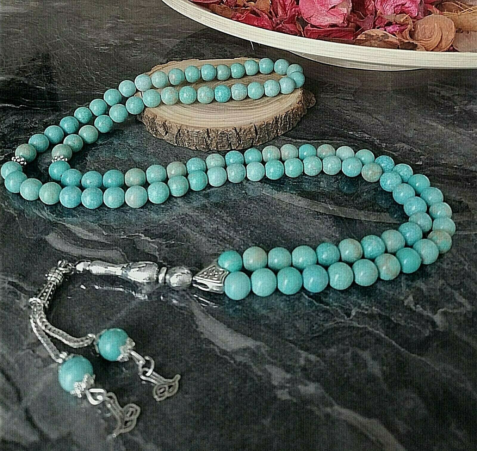 Turquoise Firuza Stone Islamic Prayer 99 beads Tasbih Misbaha Tasbeeh Rosary 8mm
