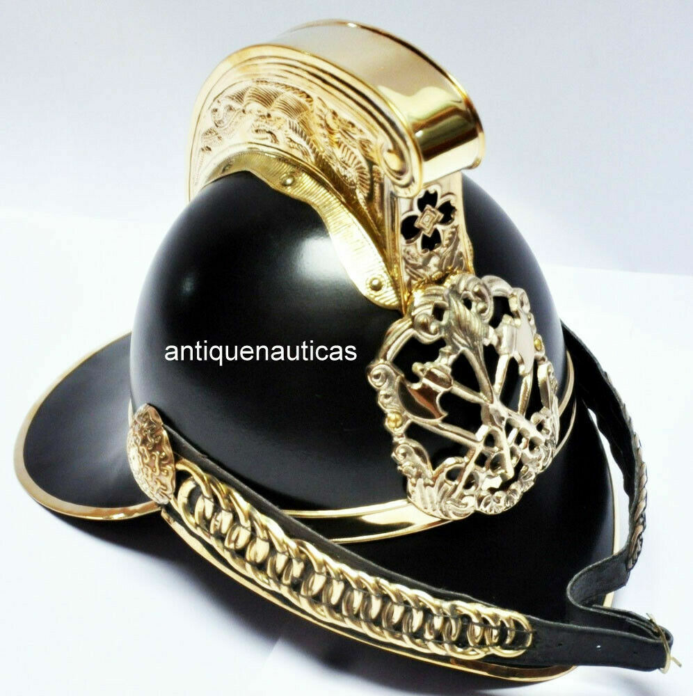 Brass Designer Antique Style Black Chief Fireman Helmet Wearable Replica Gift
