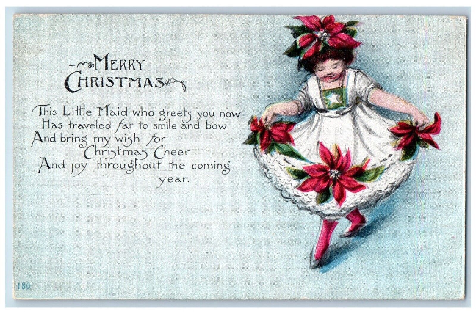 Aspen Colorado CO Postcard Christmas Little Maid Poinsettia Flowers 1916 Antique