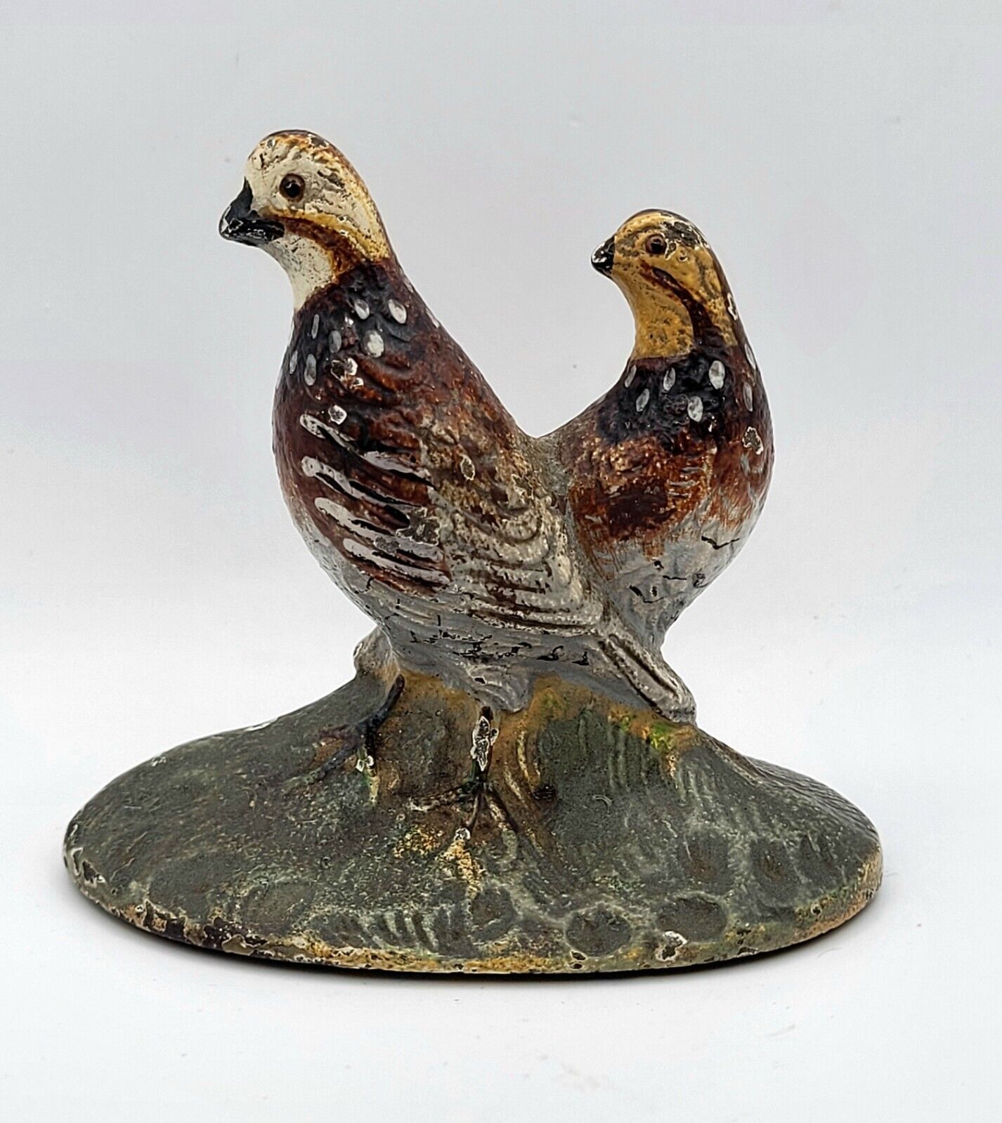 VERY RARE ANTQUE Hubley Two Quail Paperweight Cast Iron Hunting Bird Sculpture