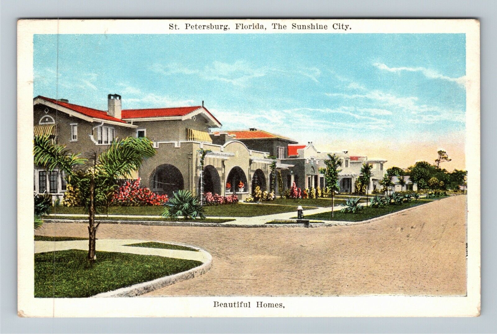 St Petersburg FL-Florida Stately Homes Residential Street c1928 Vintage Postcard