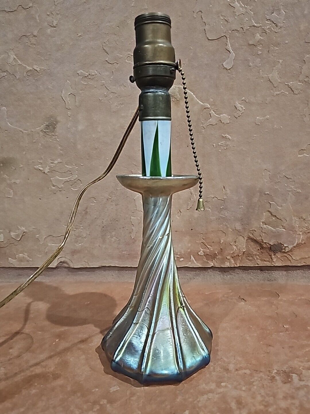 Louis Comfort Tiffany Favrile Art Glass Candlestick Lamp Antique Iridescent 
