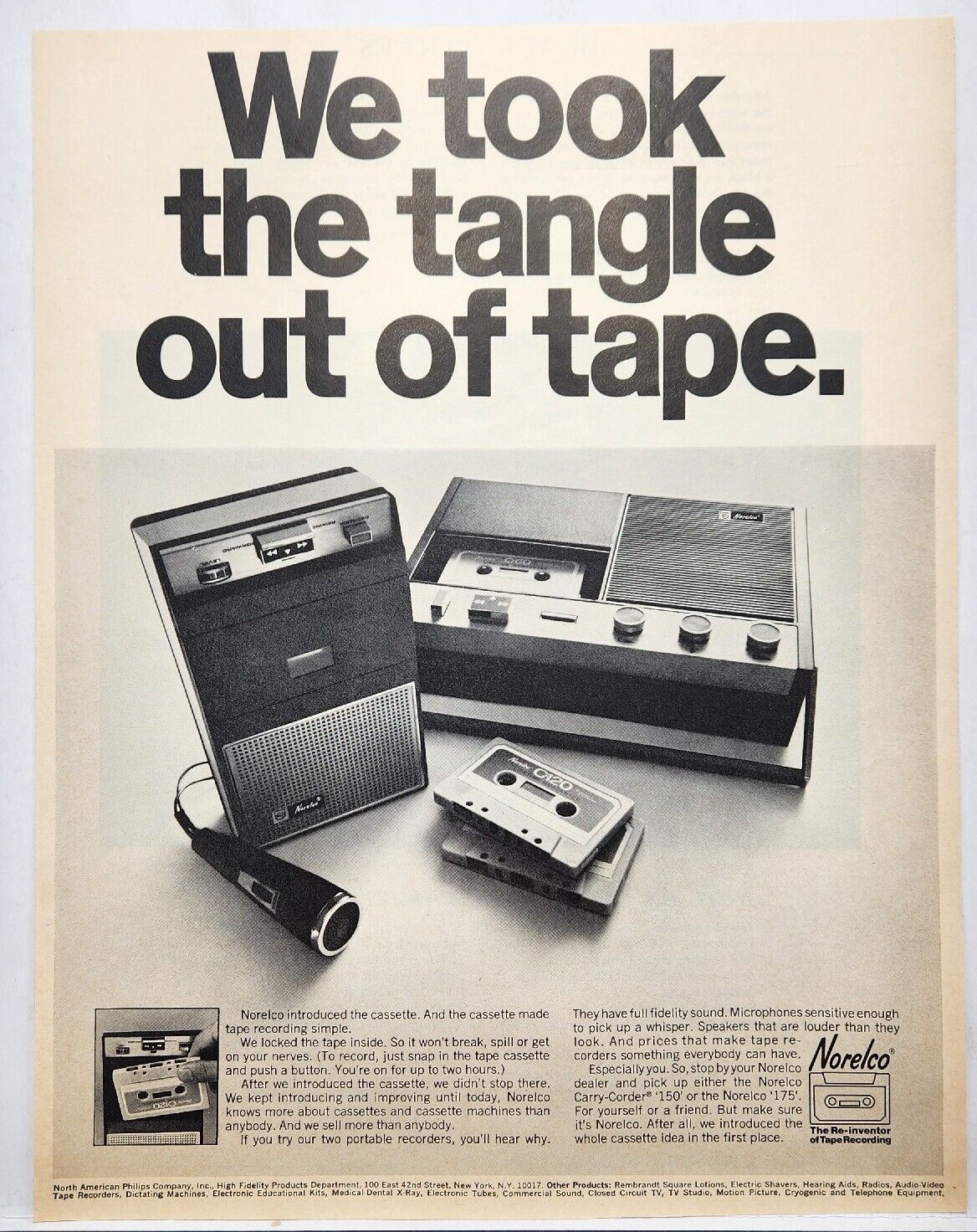 1968 Norelco Cassette Portable Players Vintage Print Ad New York NY