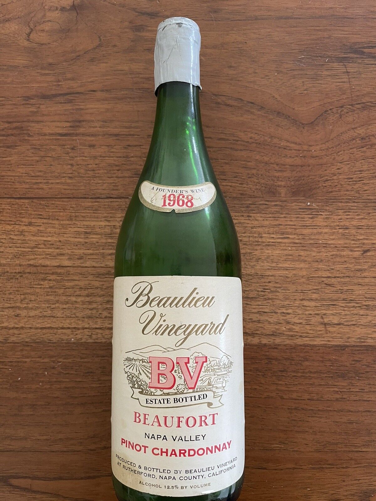 1968 vintage Beaulieu BV Vineyard Wine Bottle Beaufort Estate Pinot Chard EMPTY