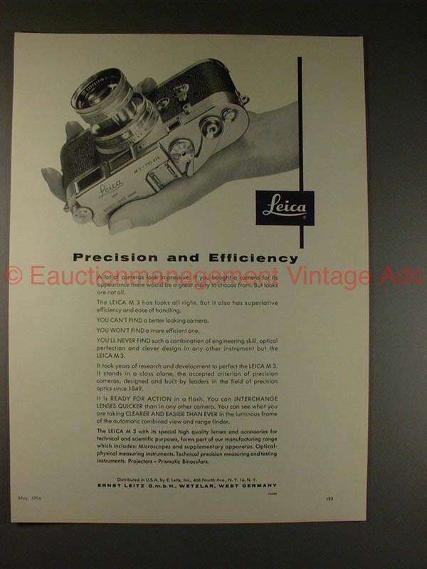 1956 Leica M-3 M3 Camera Ad - Precision and Efficiency