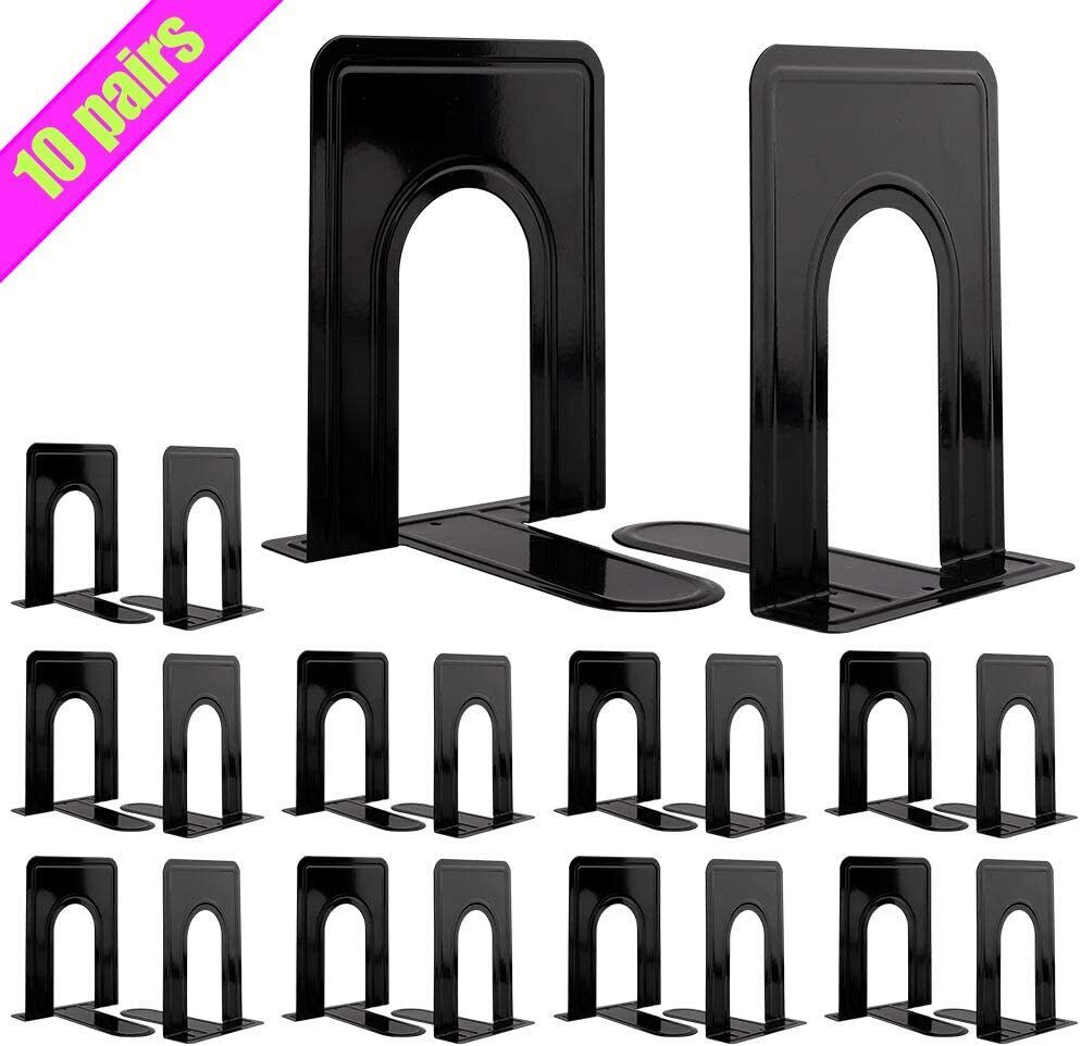 Jekkis Metal Bookends, 10 Pairs/20 pcs Heavy Duty Book Ends, 6.6 x 5.7 x 4.9 inc