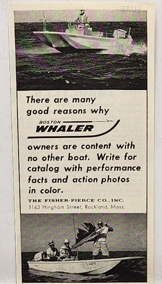 1964 Fisher Pierce Boston Whaler Fishing Boat Print Ad Rockland Massachusetts