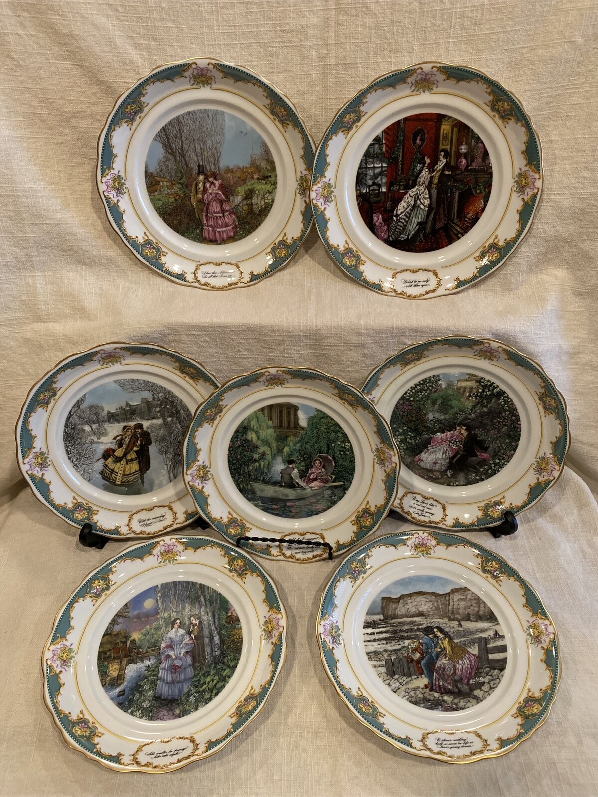 Lot of 7 Franklin Porcelain The Poetry Society 1982 Collector’s Plates Victorian