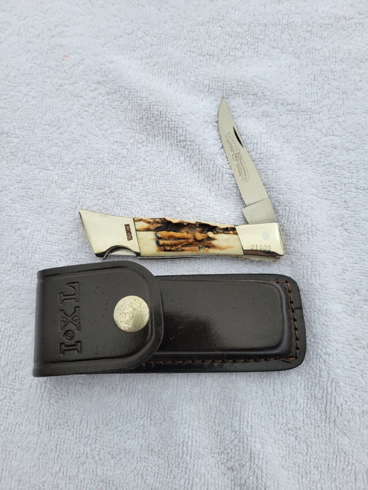 Schrade IXL Wostenholm Lockback Knife Stag Handles W/ Leather Sheath Never Used