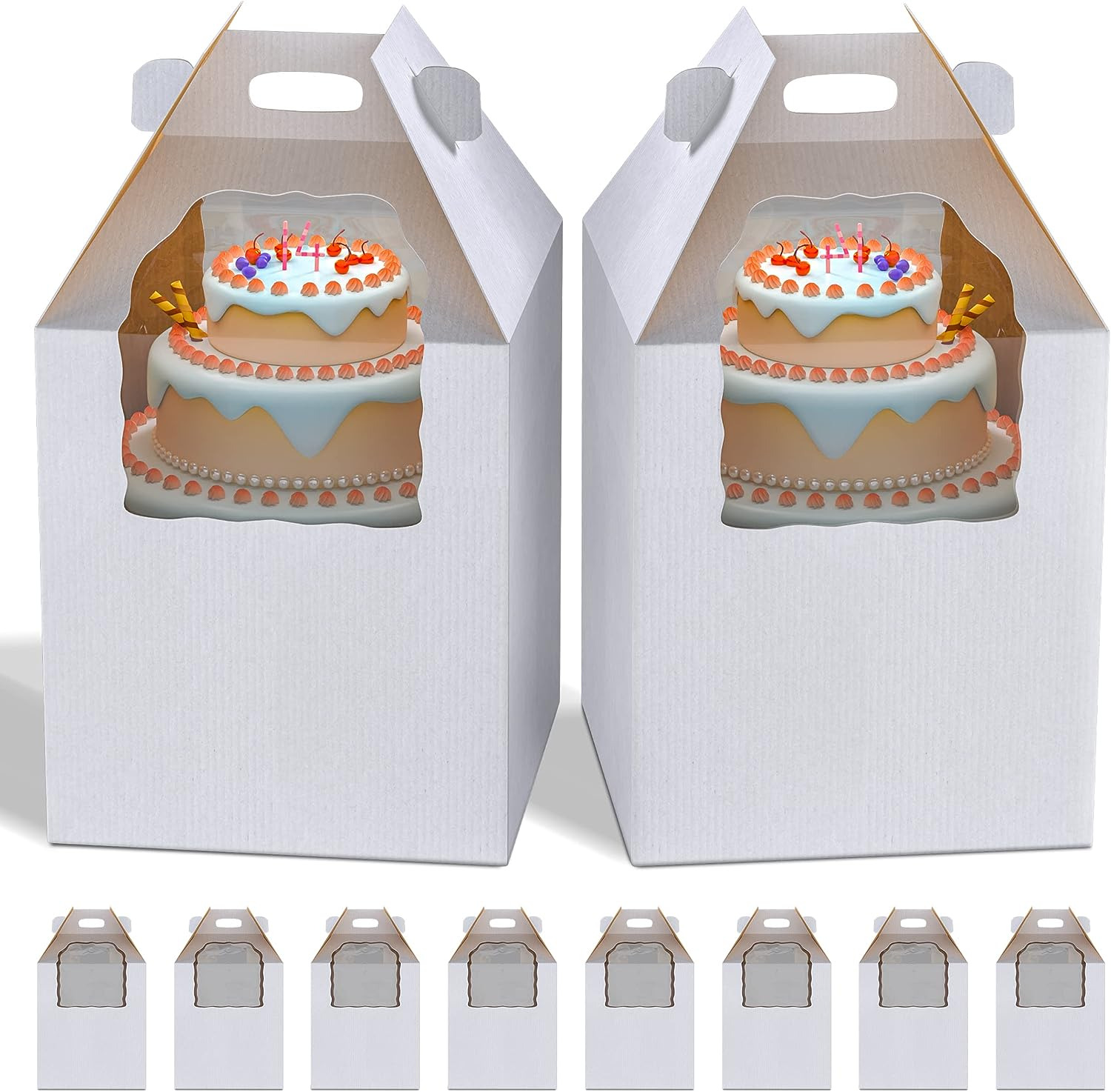 Disposable Cake Carrier with Window 10pk - 12 x 12 x 14in Tall Cake Boxes with W