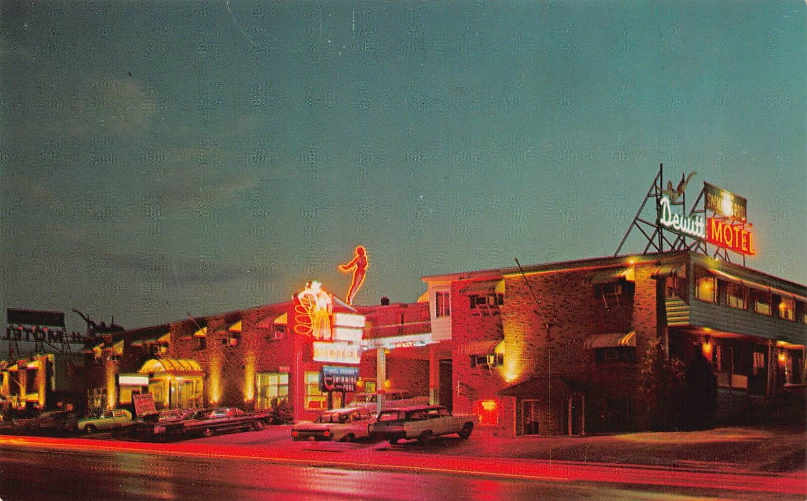 Syracuse NY Dewitt Ranch Motel Night Street View Erie Blvd Vtg Postcard D26