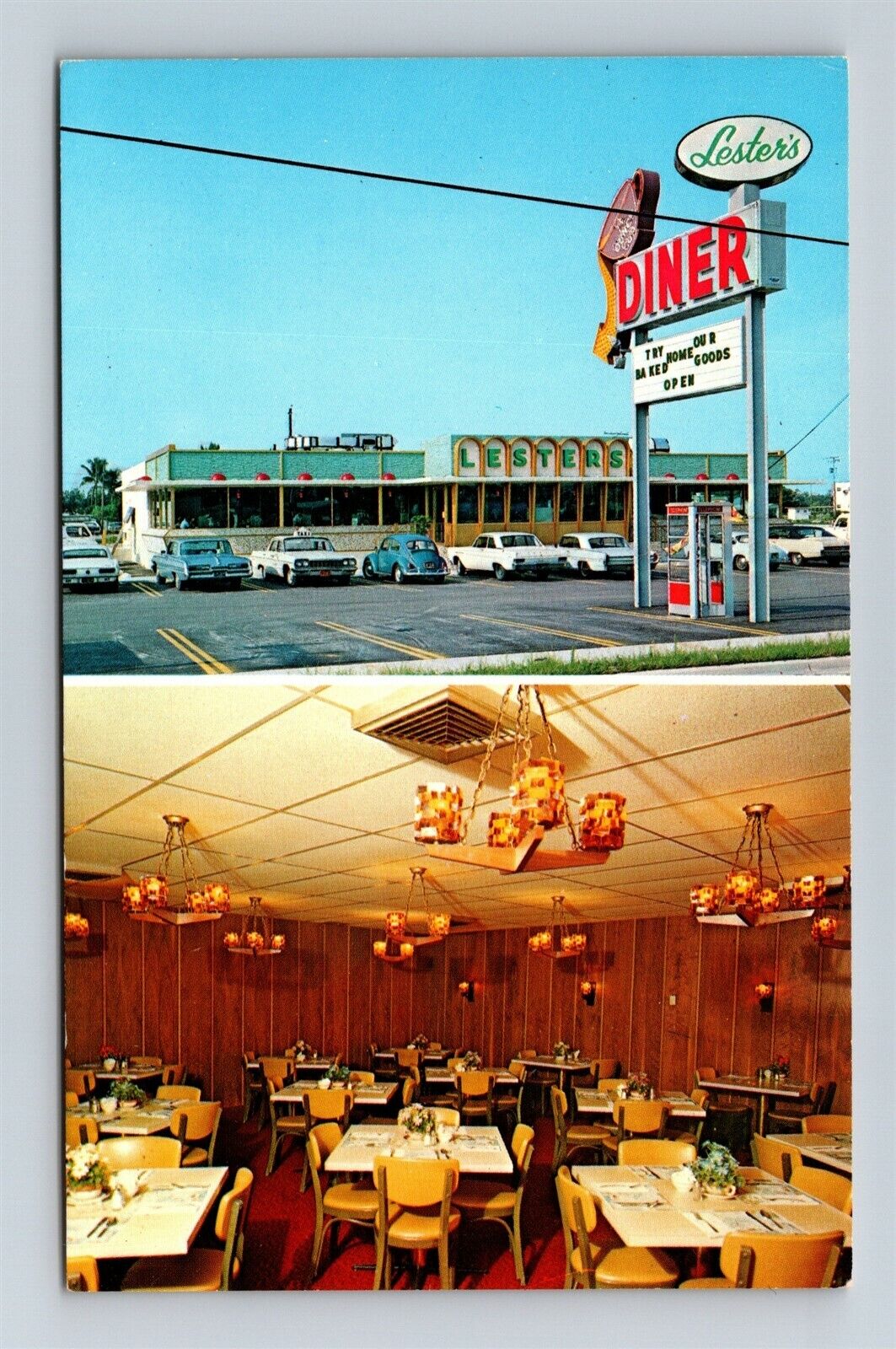 Postcard FL Fort Lauderdale Florida Lester\'s Diner Interior Exterior Vintage V20