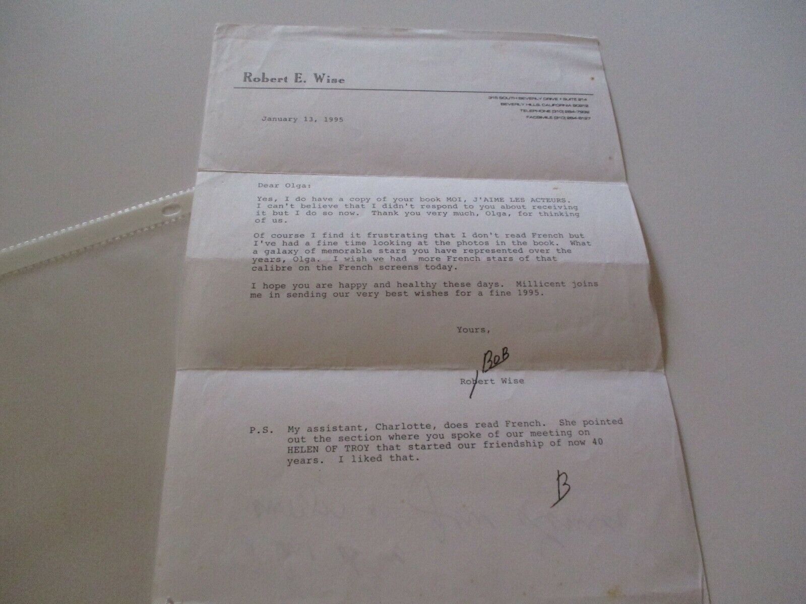 ROBERT WISE SIGNED LETTER AUTOGRAPH FAMOUS AMERICAN  FILM DIRECTOR VINTAGE 