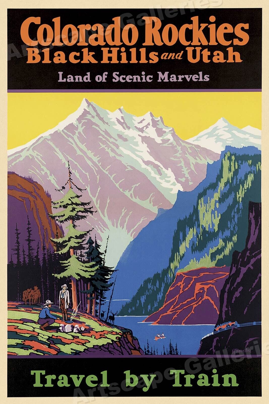 1920s Travel by Train Colorado Rockies Vintage Style Travel Poster - 16x24