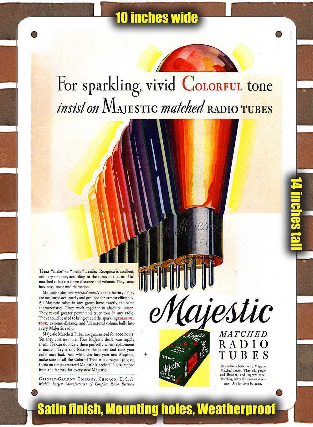 Metal Sign - 1937 Majestic Matched Radio Tubes- 10x14 inches