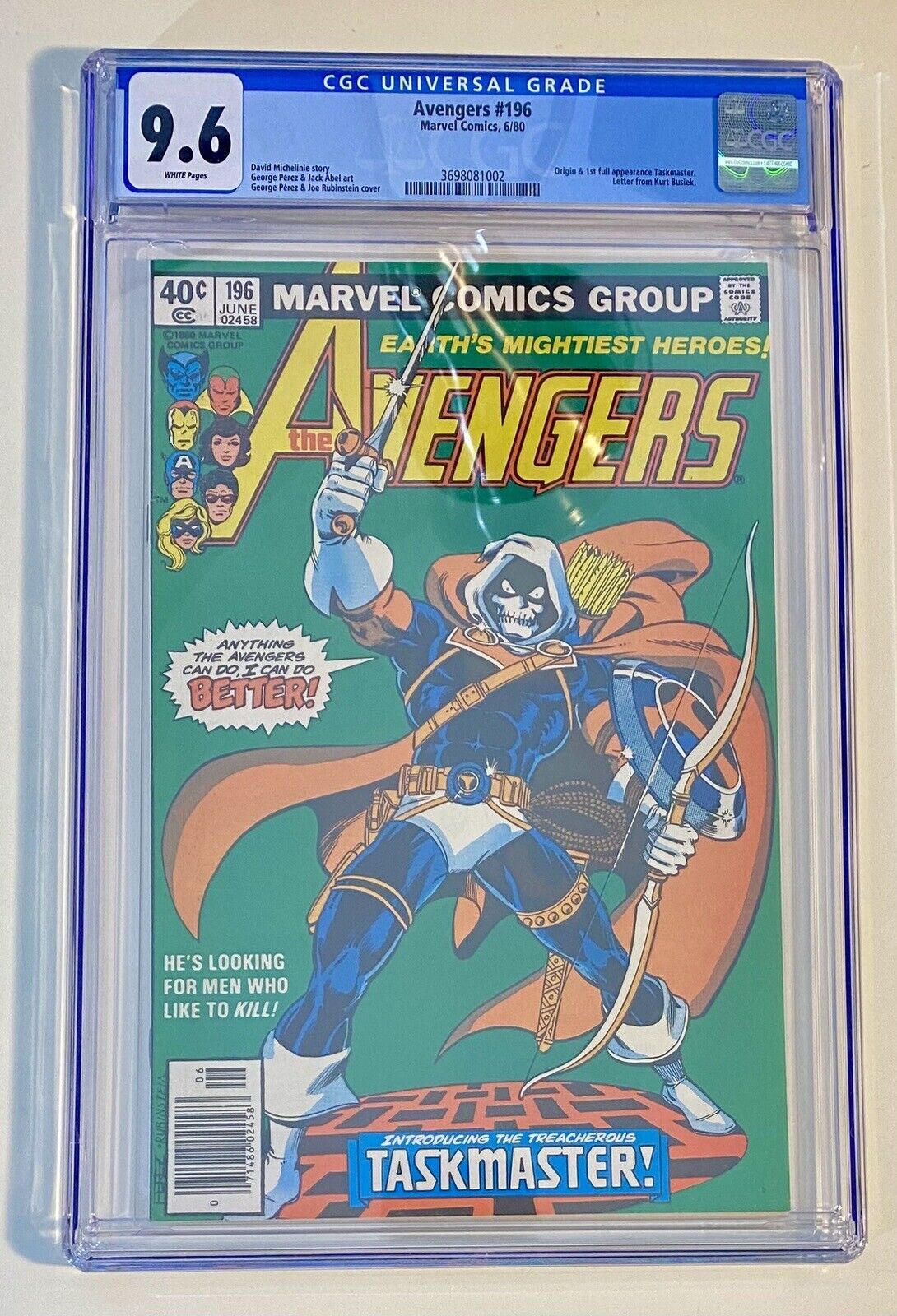 Avengers #196 - CGC  9.6 - 1st Appearance Taskmaster
