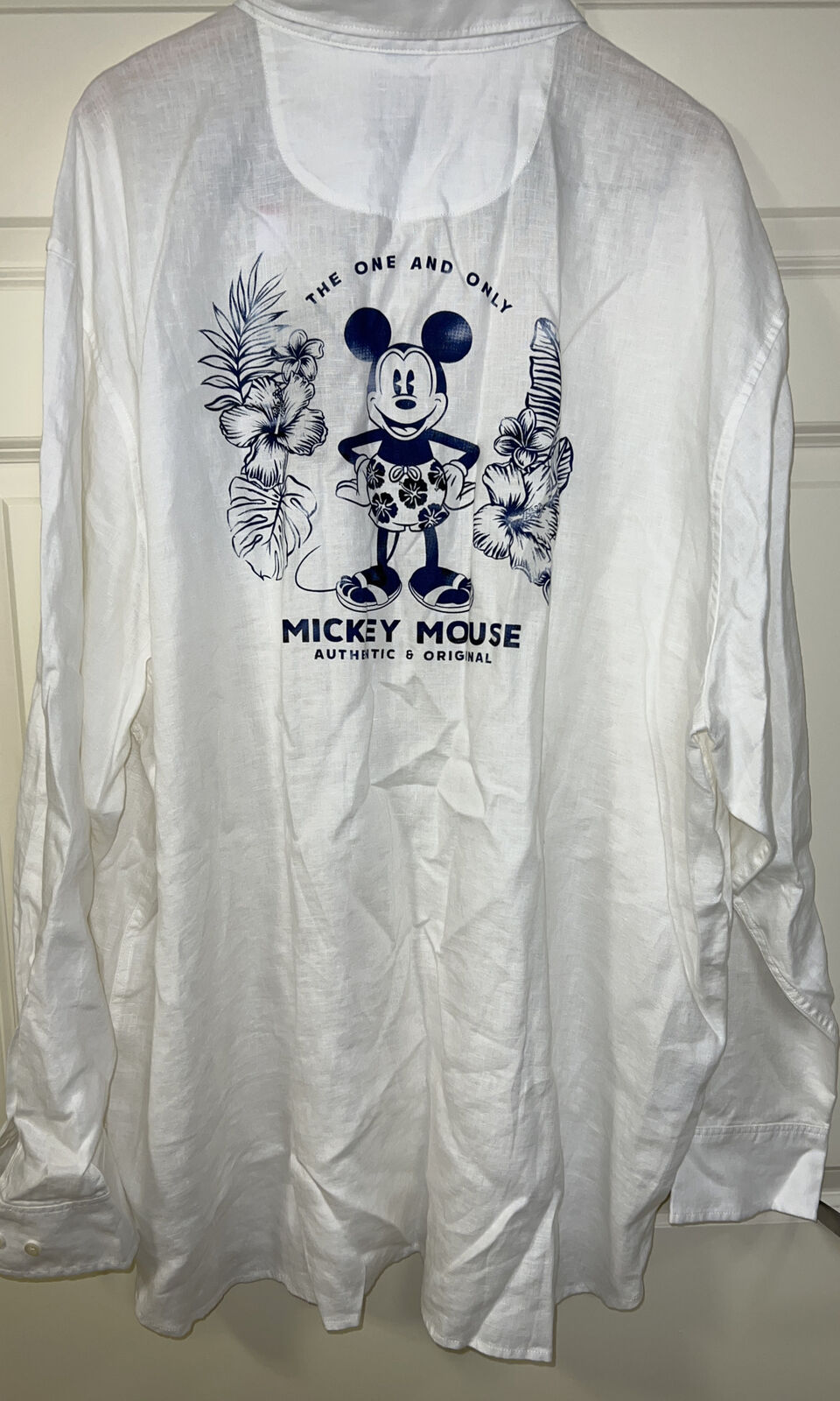 Disney Parks Tommy Bahama Mickey Mouse Long Sleeve Button Down 3XL 100% Linen