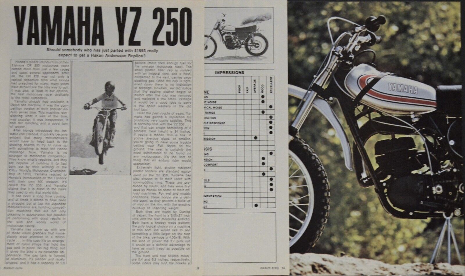1974 Yamaha YZ250 9p Motorcycle Test Article