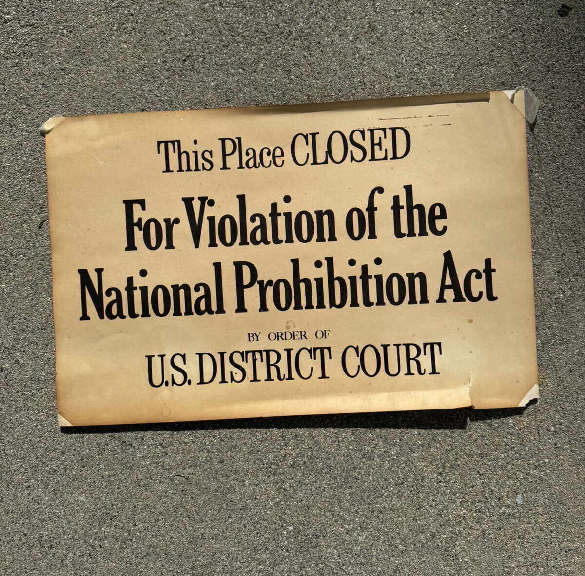 ORIGINAL Vintage Closed Violation National Prohibition Act Antique 1920s 17”x11”