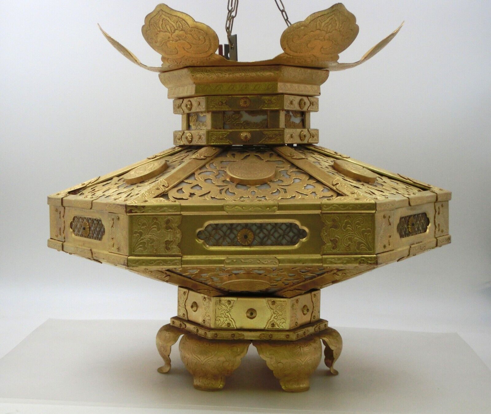 Japanese Hanging Buddhist Goldish Brass Lantern from temple Height:38㎝/14.8inch