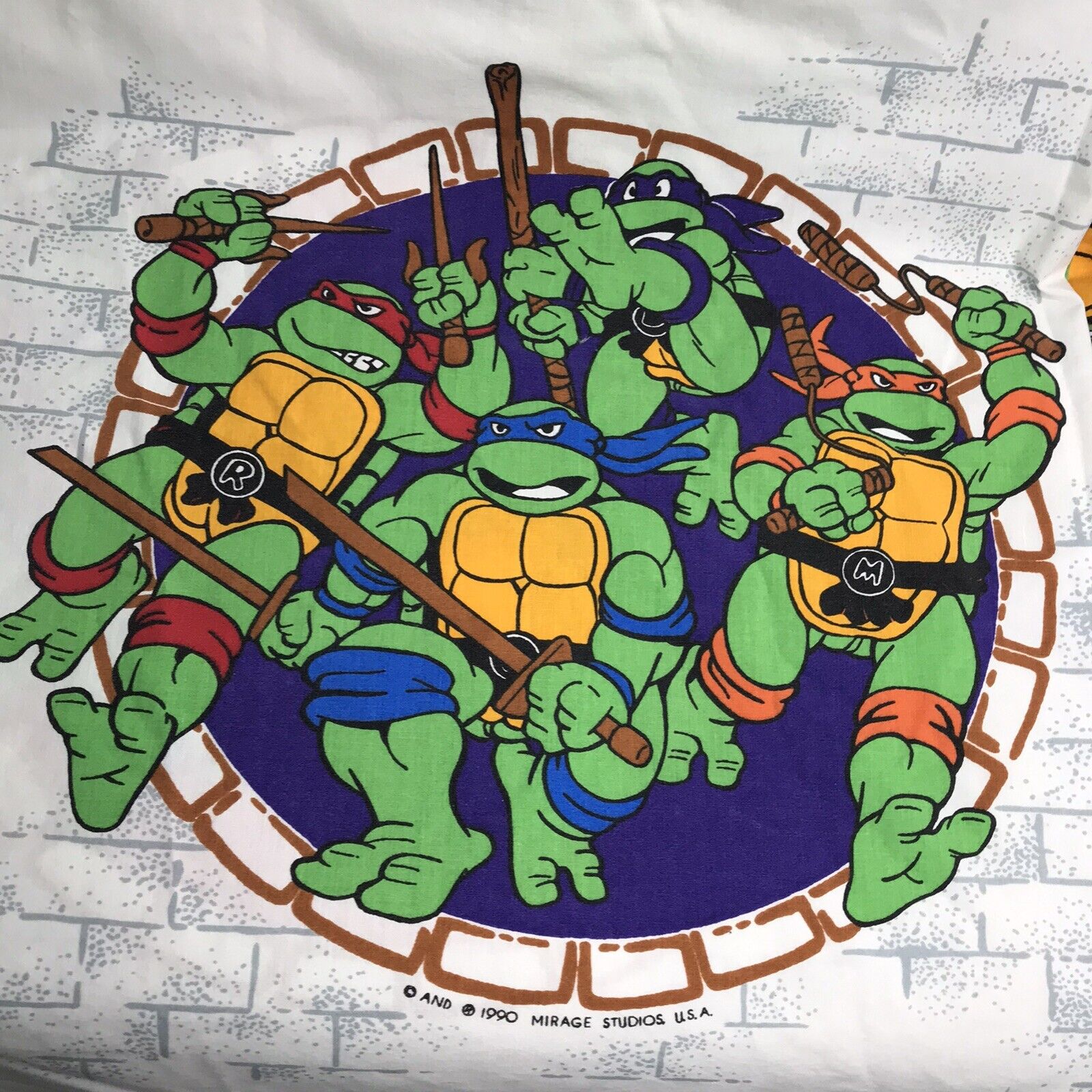 Vintage Teenage Mutant Turtles Twin Flat Sheet 1990 Bibb Cutter Craft 92 X 72