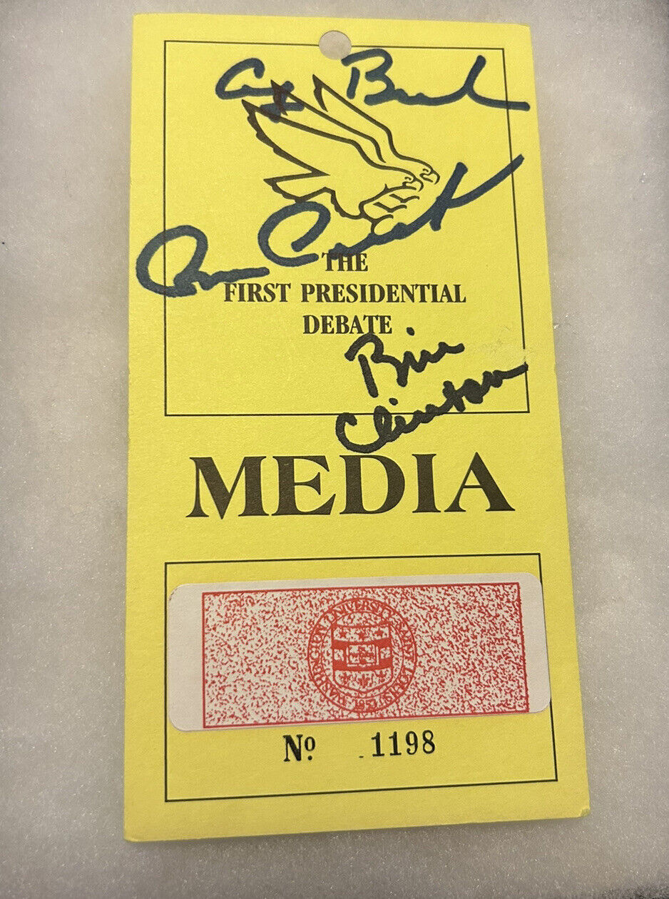 Autographed George Bush, Ross Perot ,Bill Clinton First 1992 Debate Media Pass