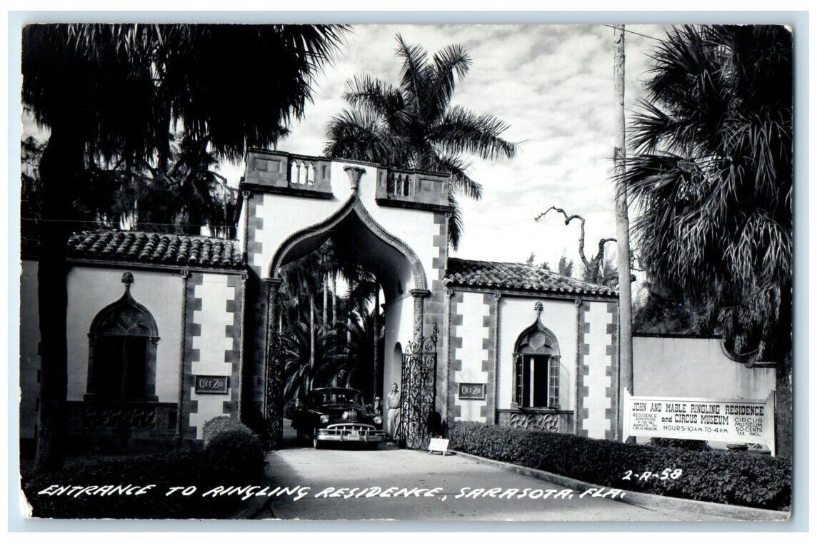 c1940\'s Ringling Residence Entrance Gate Circus Sarasota FL RPPC Photo Postcard