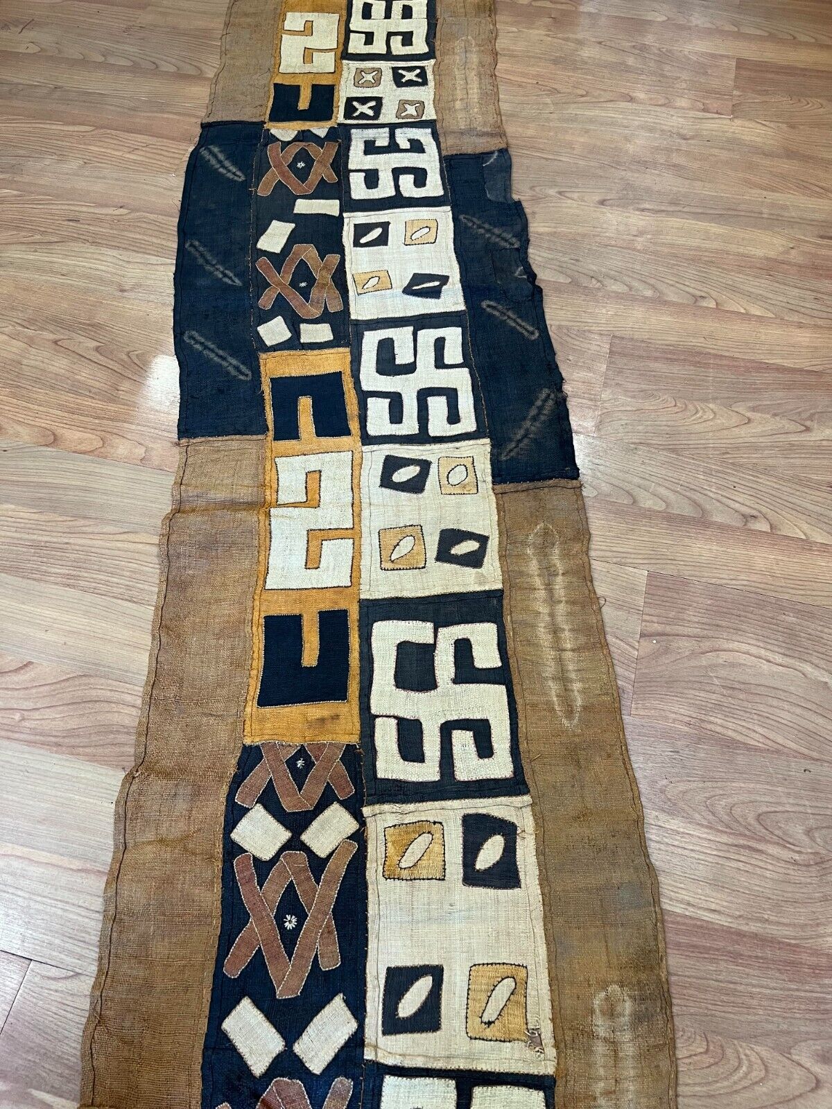 genuine 11 feet Rustic African Congo Kuba Raffia cloth fabric natural woven hand