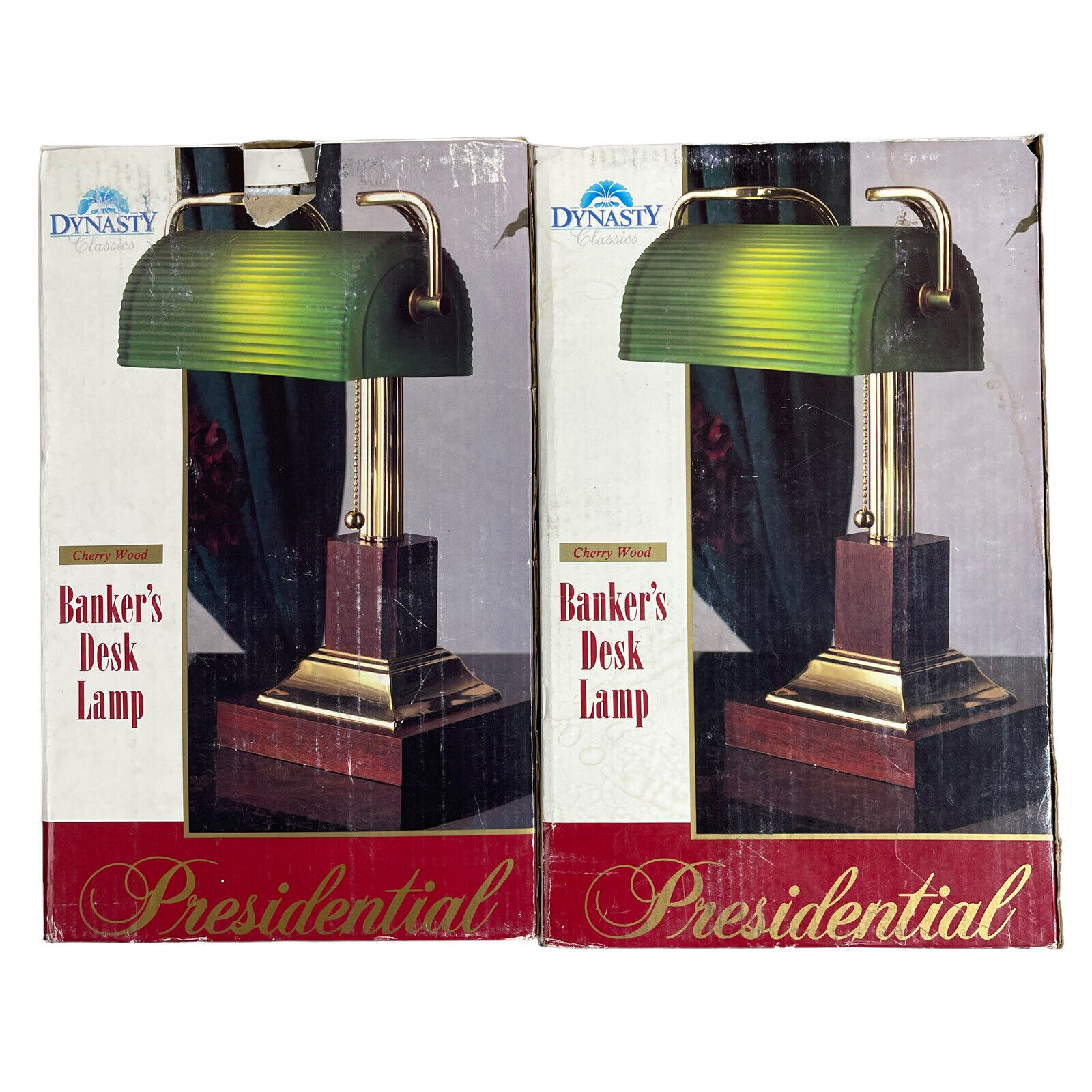 Lot of 2 ( Pair ) NOS Dynasty Classic Presidential Bankers Desk Lamp Cherry Wood