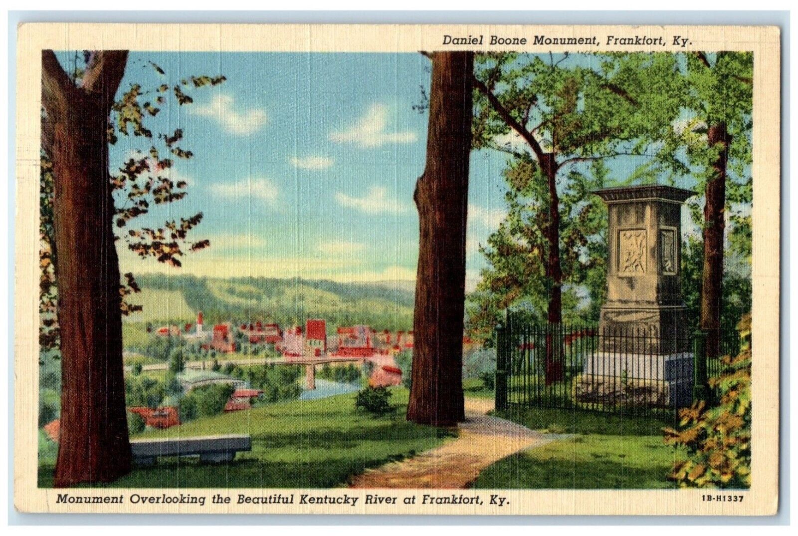 1952 Daniel Boone Monument Overlooking Kentucky River Frankfort Vintage Postcard