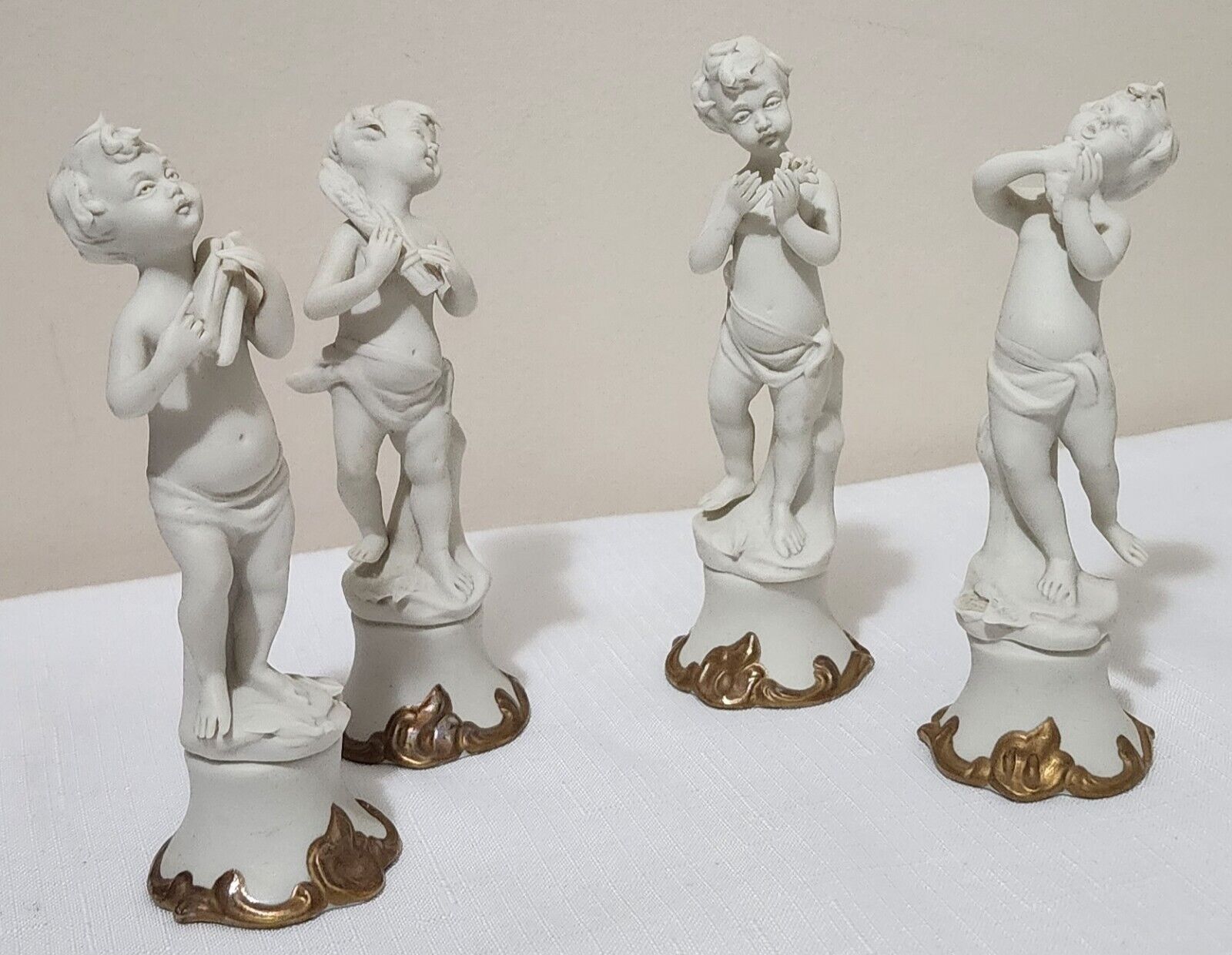 Antique 1879 Four Puttini Season White Capodimonte Figurines Flavia Signed