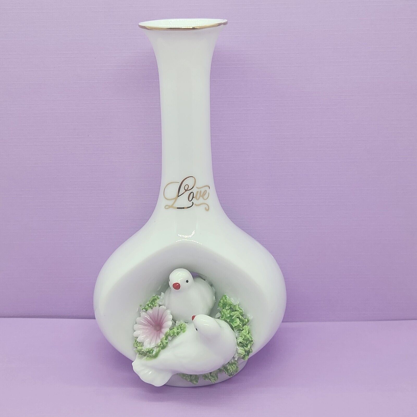 Vintage Fine Love Birds Figurine Handcrafted Ceramic Flower Vase/Pot Valentine\'s